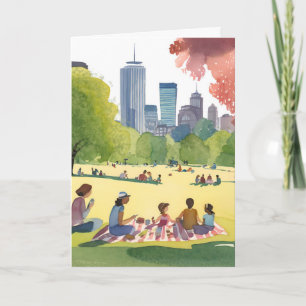 Boston Common Picnic Summer Watercolor Painting Card