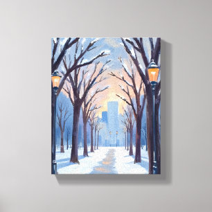 Boston Common Winter Snowfall Watercolor Canvas Print