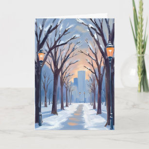 Boston Common Winter Snowfall Watercolor Card