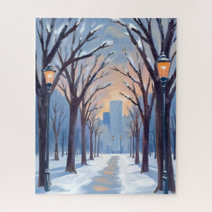 Boston Common Winter Snowfall Watercolor Jigsaw Puzzle