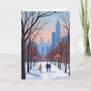Boston Common Winter Watercolor Painting Card