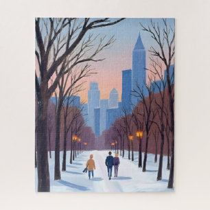 Boston Common Winter Watercolor Painting Jigsaw Puzzle