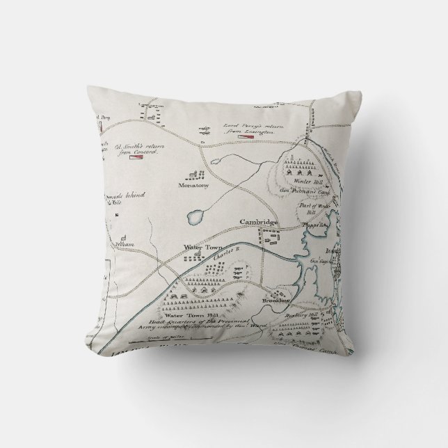 BOSTON-CONCORD MAP, 1775 THROW PILLOW (Front)
