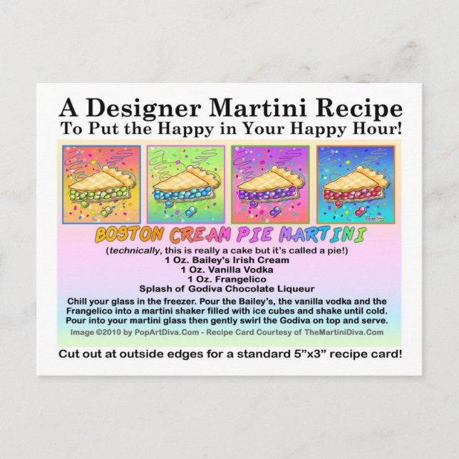 Boston Cream Pie Martini Recipe Card Postcard (Front)