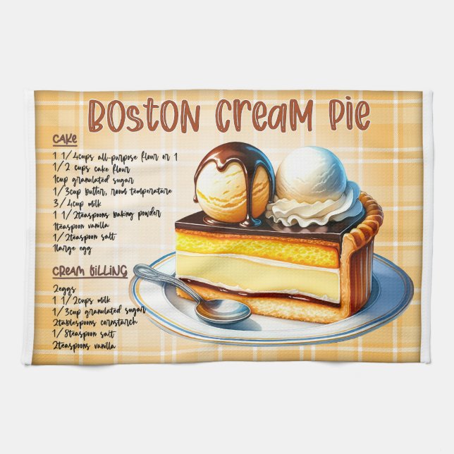 Boston Cream Pie Recipe Kitchen Towel (Horizontal)