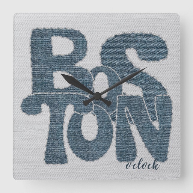 Boston Denim Letter Square Wall Clock (Front)