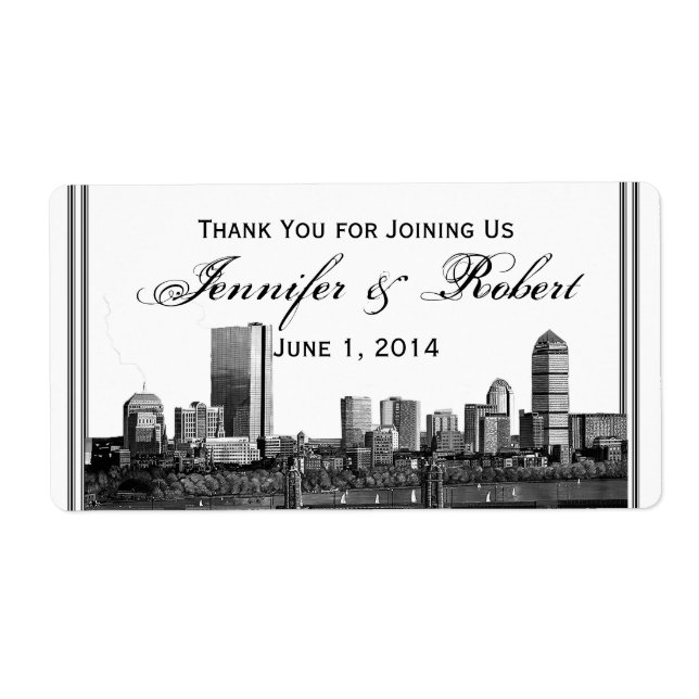 Boston Destination Wedding Water Bottle Label (Front)