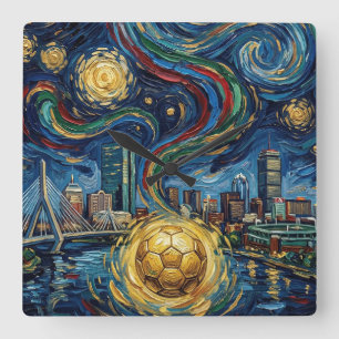 Boston Football Art 2026 Skyline Stadium Design Square Wall Clock