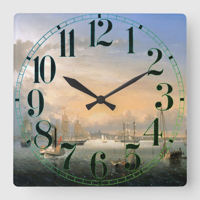 Boston Harbour 1854 Square Wall Clock (Front)