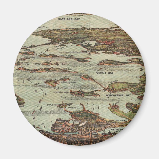 Boston Harbour Birdseye-view map Magnet (Front)