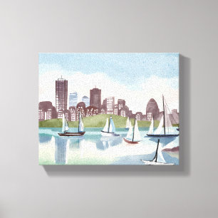 Boston Harbour   Boston Massachusetts Watercolor Canvas Print