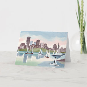 Boston Harbour Boston Massachusetts Watercolor Card