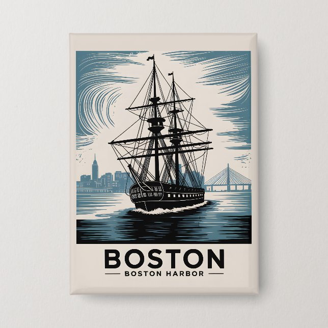  Boston Harbour Retro Tall Ship Vintage Nautical (Front)