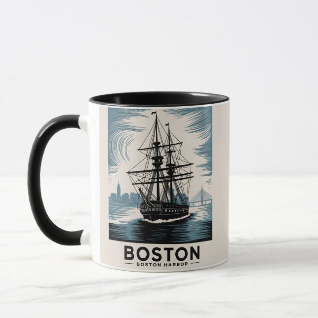 Boston Harbour USS Constitution Vintage Tall Ship Mug (Left)