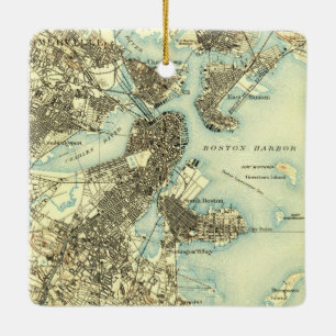Boston Harbour Vintage Map Ceramic Ornament
