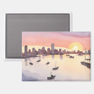 Boston Harbour   Watercolor City Massachusetts Magnet