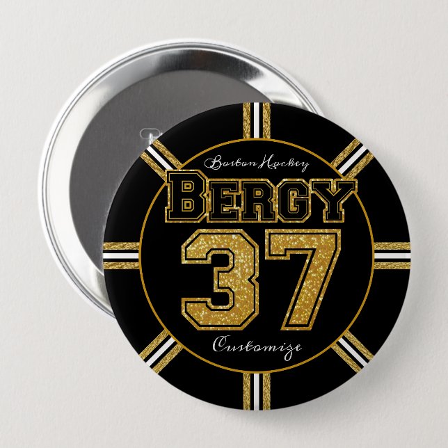 Boston Hockey Bergy 37 4 Inch Round Button (Front & Back)
