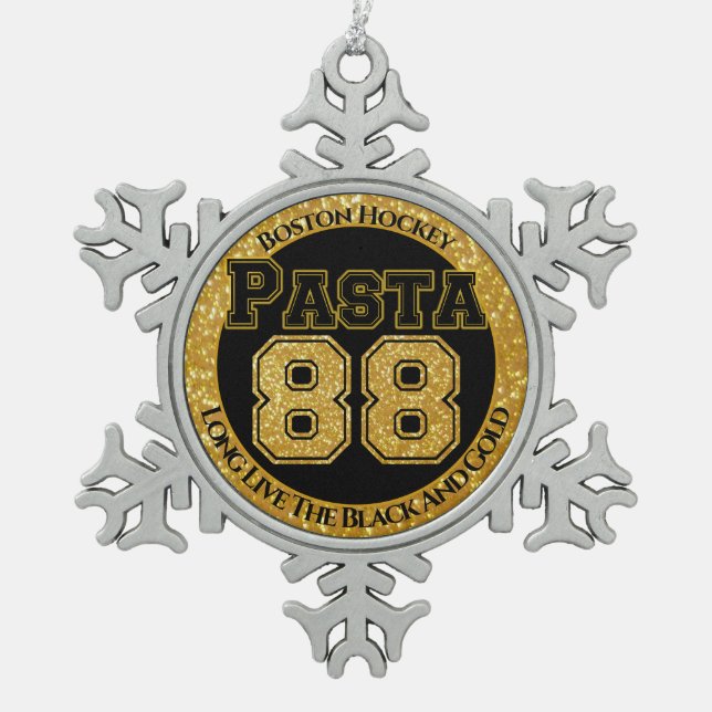 Boston Hockey Pasta 88 Snowflake Pewter Christmas Ornament (Front)