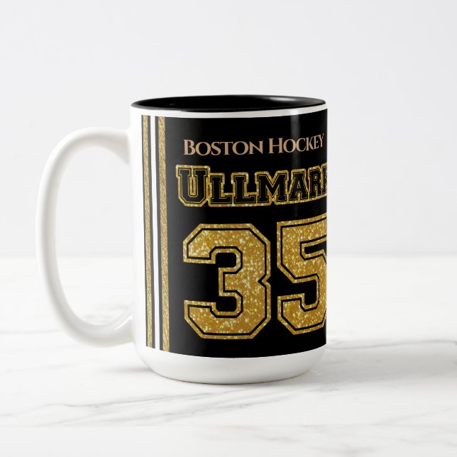 Boston Hockey Ullmark 35 Two-Tone Coffee Mug (Left)