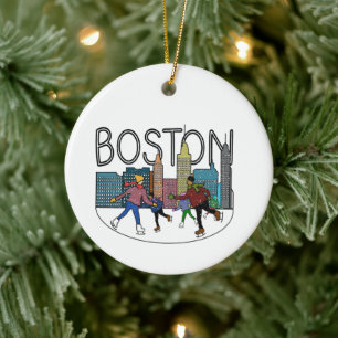 Boston Ice Skating Personalize The Back Ceramic Ornament