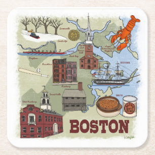 Boston Illustrated Map Coaster