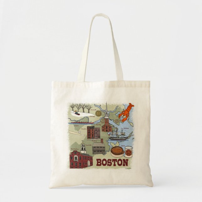 Boston Illustrated Map Tote Bag (Front)