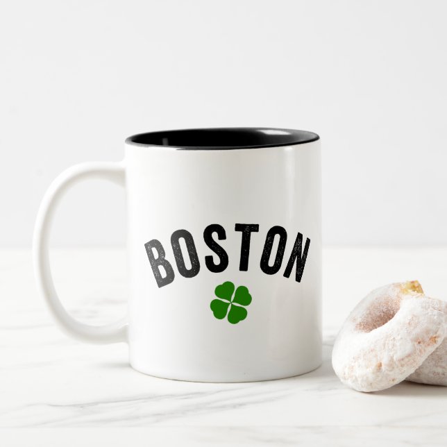 Boston Irish Shamrock Two-Tone Coffee Mug (With Donut)