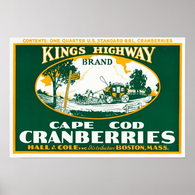 Boston Kings Highway Brand Cranberry Label Poster (Front)