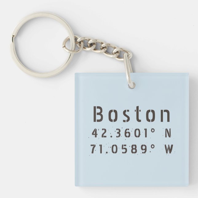 Boston Latitude Longitude Keychain (Front)