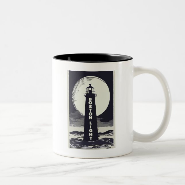 Boston Light Lighthouse Moon Two-Tone Coffee Mug (Right)