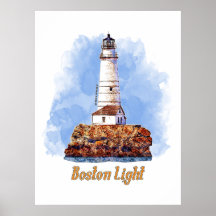Boston Light Lighthouse Watercolor - Massachusetts