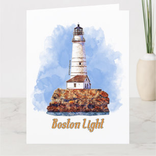 Boston Light Lighthouse Watercolor - Massachusetts Thank You Card