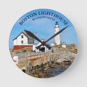 Boston Lighthouse, Massachusetts Round Wall Clock