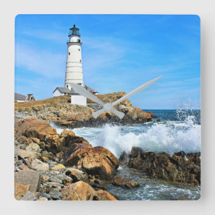 Boston Lighthouse, Massachusetts Square Wall Clock