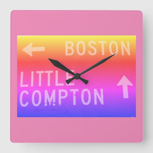 Boston, Little Compton, RI Rainbow Sign Square Wall Clock (Front)
