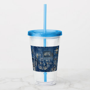 Boston MA 1700’s Coffee House Delft Blue Art Acrylic Tumbler