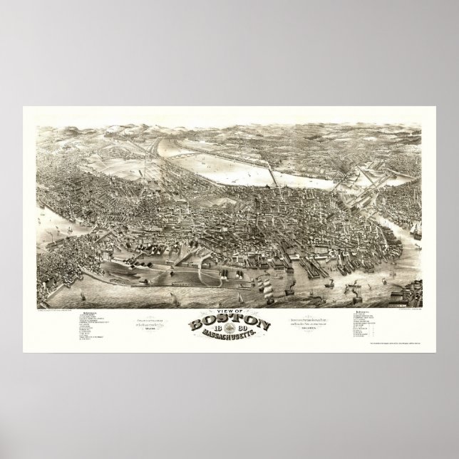 Boston, MA Panoramic Map - 1880 Poster (Front)