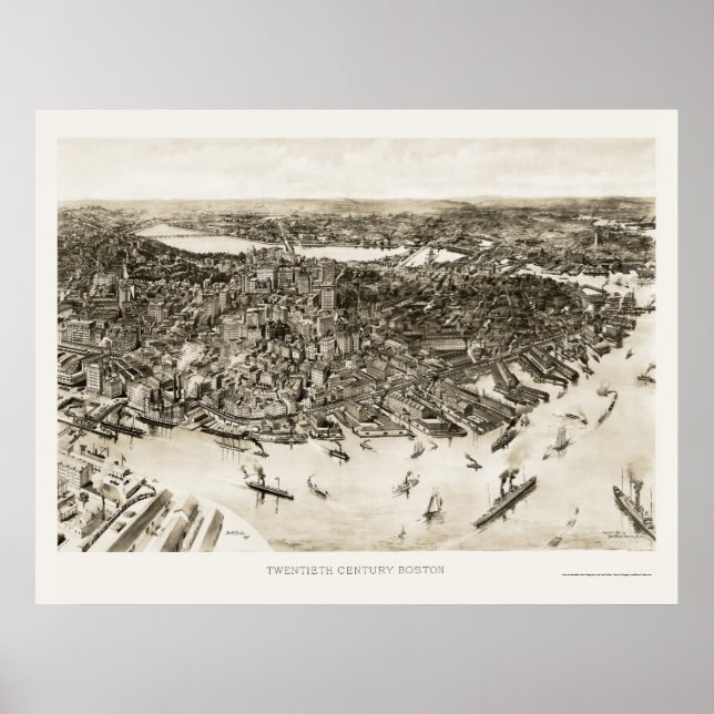Boston, MA Panoramic Map - 1905 Poster (Front)
