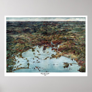 Boston MA Panoramic Map DIGITALLY REMASTERED Poster