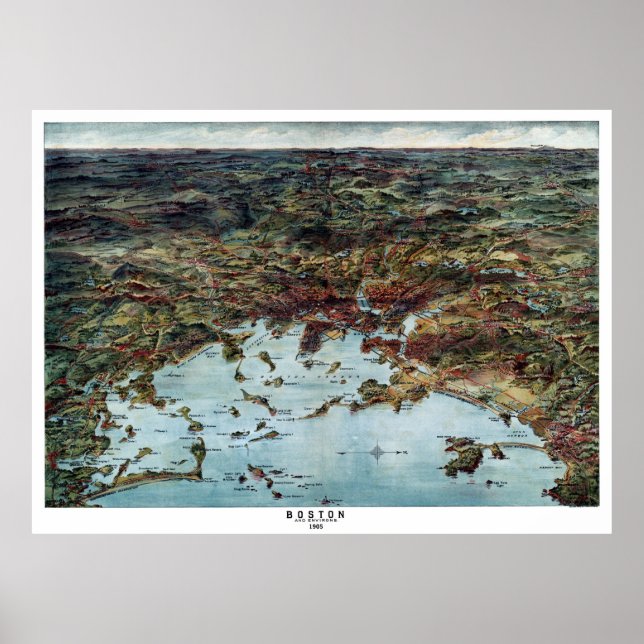 Boston MA Panoramic Map DIGITALLY REMASTERED Poster (Front)