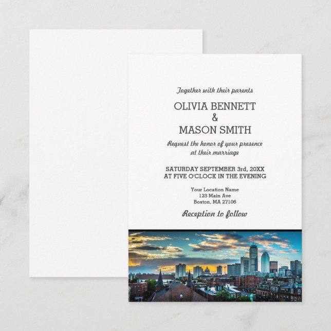 Boston Ma Skyline Cityscape Wedding Invitation (Front/Back)