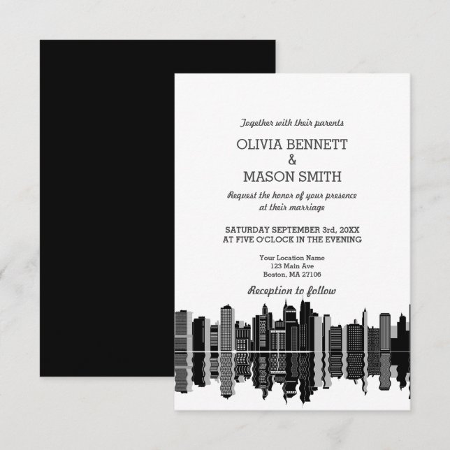 Boston Ma Skyline Cityscape Wedding Invitation (Front/Back)