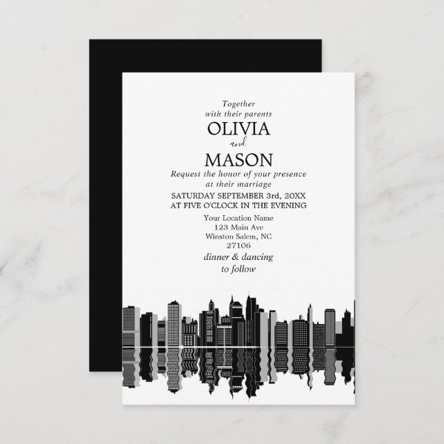 Boston Ma Skyline Cityscape Wedding Invitation (Front/Back)