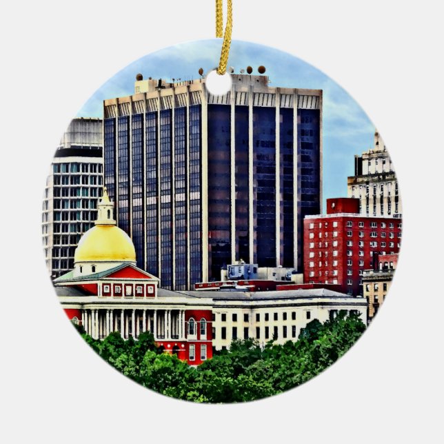 Boston MA - Skyline with Massachusetts State House Ceramic Ornament (Front)