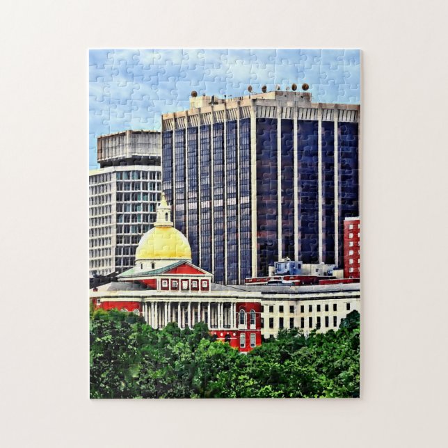 Boston MA - Skyline with Massachusetts State House Jigsaw Puzzle (Vertical)