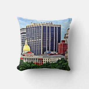 Boston MA - Skyline with Massachusetts State House Throw Pillow