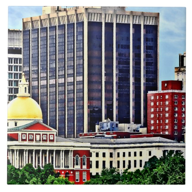 Boston MA - Skyline with Massachusetts State House Tile (Front)