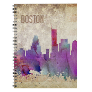 Boston, MA Watercolor City Skyline Notebook