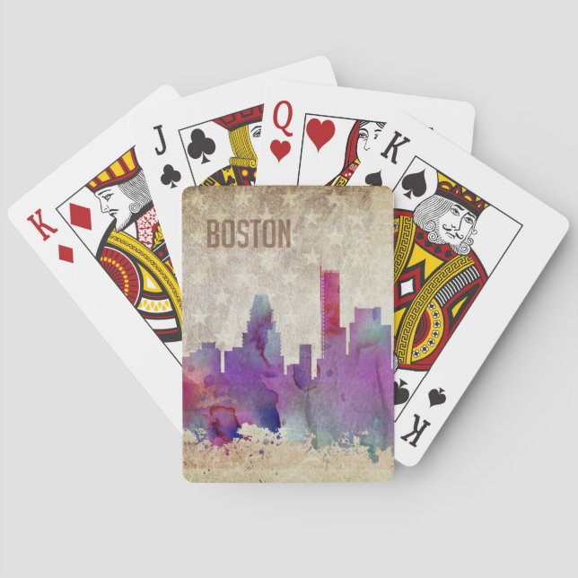 Boston, MA | Watercolor City Skyline Playing Cards (Back)