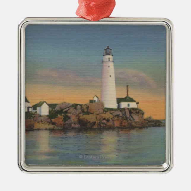 Boston, MABoston Lighthouse at Boston Harbour 2 Metal Ornament (Front)